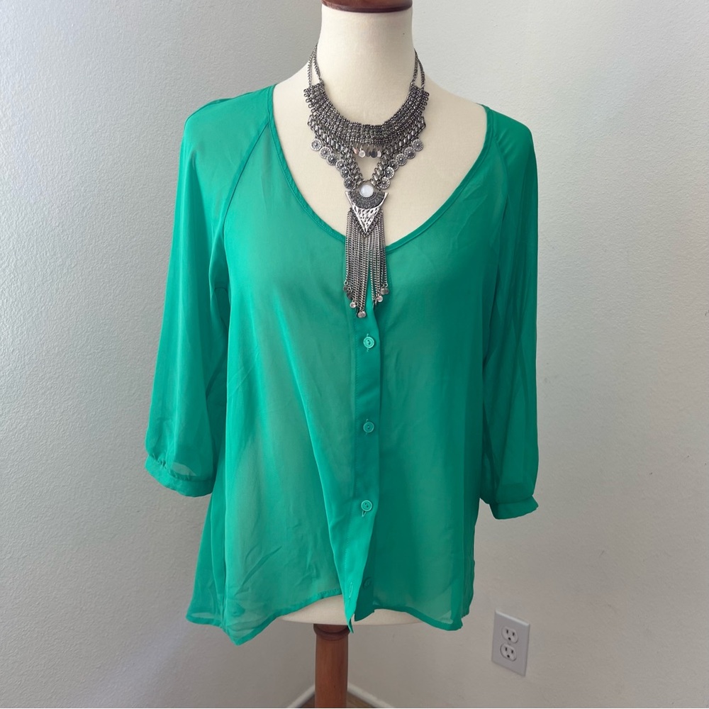 Lush Green 3/4 Sleeve Blouse